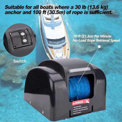 Electric Anchor Winch,Marine Anchor Winch 12V,Saltwater Boat Anchor Windlass Kit with Wireless Remote Control,Heavy Duty Towing Winches in Kuwait