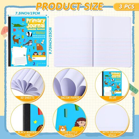 48 Pcs Primary Composition Notebook K-2 with Picture Space Primary Journal Grades K-2 Animal Print 50 Sheet (100 Pages) Drawing and Writing Notebook for Preschool, 1st 2nd Grade (Blue Color) in Kuwait