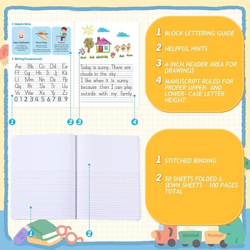 48 Pcs Primary Composition Notebook K-2 with Picture Space Primary Journal Grades K-2 Animal Print 50 Sheet (100 Pages) Drawing and Writing Notebook for Preschool, 1st 2nd Grade (Blue Color) in Kuwait