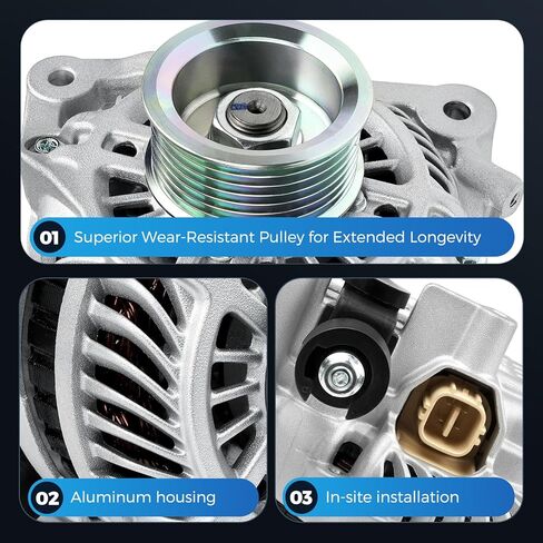 المولد 11176N متوافق مع Honda Civic 2006 2007 2008 2009 2010 2011 L4 1.8L، 80A 12V CW، بكرة 7 أخدود، استبدال لـ 31100RNAA01، 31100RNAA01RM، 31100RNAA012M2، AHGA67، A002TC1391 in Kuwait
