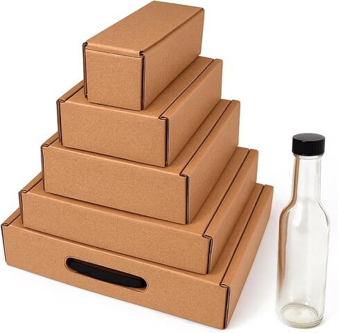 5 oz Woozy Hot Sauce Bottle Box Sample Kit – 1, 2, 3, 4 & 5-Bottle Shipping Boxes, Kraft Corrugated Mailers 8x2x2.5 to 11.3x7.5x2.4 in, Made in USA, 5-Pack in Saudi Arabia