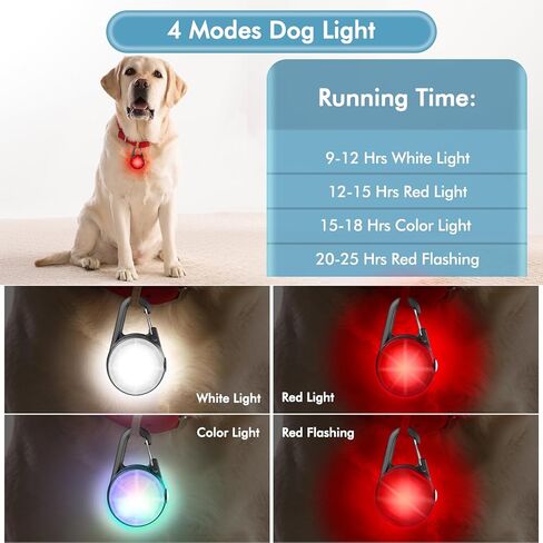 ضوء طوق الكلب، عبوتان من 4 أوضاع لأضواء طوق الكلب، ضوء كلب قابل لإعادة الشحن عبر USB عالي السعة، IP68 مقاوم للماء للكلاب للمشي ليلاً، والتسلق، والجري in Kuwait