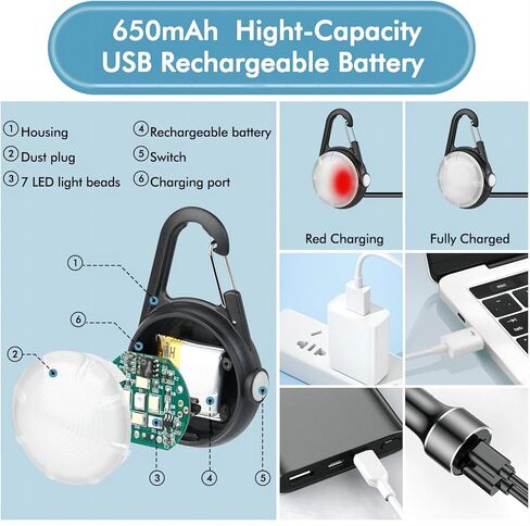 ضوء طوق الكلب، عبوتان من 4 أوضاع لأضواء طوق الكلب، ضوء كلب قابل لإعادة الشحن عبر USB عالي السعة، IP68 مقاوم للماء للكلاب للمشي ليلاً، والتسلق، والجري in Kuwait