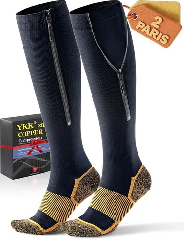 Medical Zipper Compression Socks 20-30 mmHg for Women & Men (2 Pairs) - Easy On Copper Compression Socks for Circulation, Swelling, Odor Control, Athletic, Travel, Flying in Saudi Arabia