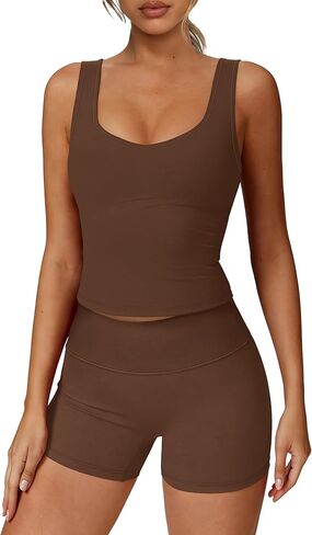 Alaroo مجموعات تجريب للنساء 2 قطعة U الرقبة المحاصيل الأعلى تانك الأعلى عالية الخصر السراويل الرياضية الصالة الرياضية اليوغا ملابس أكتيفيوير in Kuwait