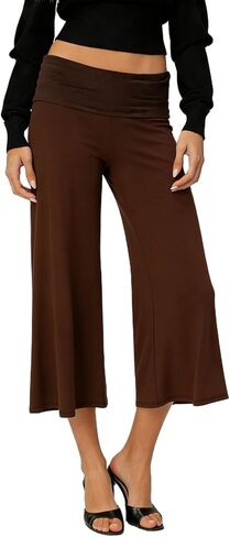 Muineobuka Women Foldover Capri Pants High Rise Flowy Gaucho Pants Yoga Cropped Trouser Folding Palazzo Culotte Lounge Bottom in Kuwait