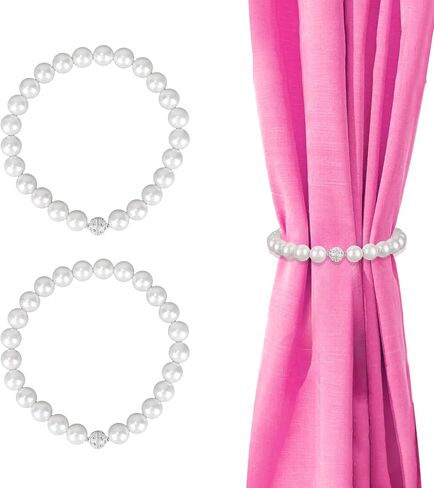 2 Pcs Pearl Curtain Ties, White Pearl Magnetic Tiebacks Bedroom Decorative Curtain Holders for Home Office Hotel Window Decoration in Saudi Arabia