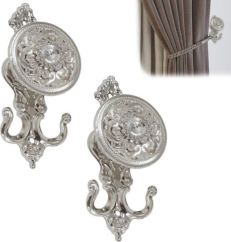 2 حزمة من خطافات ستائر عتيقة، ستائر كريستالية مثبتة على الحائط، حوامل ستائر شرابة معدنية للستائر الثقيلة، أجهزة معالجة النوافذ المزخرفة الرجعية لغرفة المعيشة وغرفة النوم (ذهبي) in Kuwait