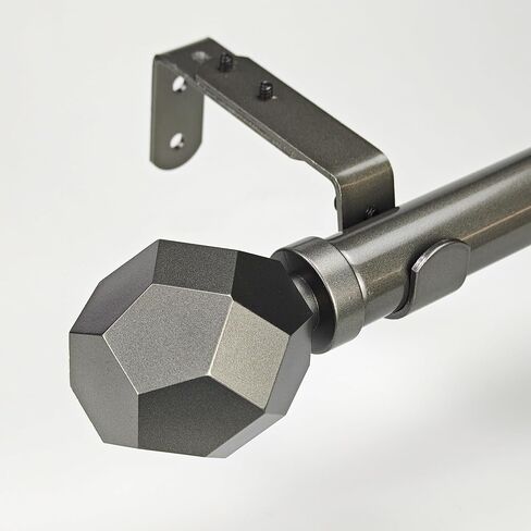 1-1/8 Inch Diameter Burnished Silver Curtain Rod with Geometric Faceted Finials, 36-72'' Telescoping Single Curtain Rods for window width 24-68 inch, 1 pack in Kuwait