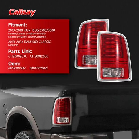 مصابيح خلفية LED متوافقة مع 2013-2018 Dodge Ram 1500 2500 3500 Laramie/Limited/Longhorn Chrome المصابيح الخلفية مع المصابيح تحل محل OME 68093078AC، 68093079AC، 68093079AB 68093078A (زوج) in Kuwait