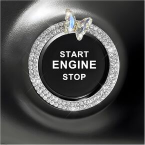 إكسسوارات السيارة بشعار خاتم بلينغ، غطاء زر تشغيل على شكل فراشة من حجر الراين المتلألئ، حلقة إشعال مفتاح تزيين المحرك الماسي للنساء والفتيات (أبيض) in Kuwait