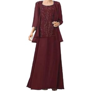 3/4 Sleeves Mother of The Bride Dress for Women Laces Appliques Chiffon Mother of The Groom Dress with Jackets in Kuwait