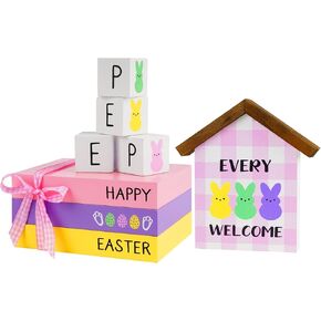 8 قطع من كتب عيد الفصح الخشبية - كومة أرنب الربيع للرف/الرف، ديكور المزرعة مع كتب خشبية باستيل، مجموعة هدايا عيد الفصح in Kuwait