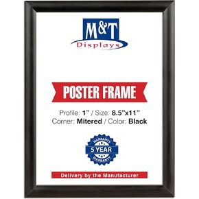 M&T Displays Snap Poster Frame 8.5x11 Inch Black 1" Aluminum Profile Front Loading Wall Mounting Photo Picture Document Certificate Sign Holder Mitered Corner Anti Glare Cover in Kuwait
