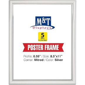 M&T Displays Premium 8.5x11 Silver Snap Poster Frame - Front Loading Wall Mounted Aluminum Picture, Diploma & Certificate Holder with Anti-Glare Cover | Quick Change Display for Office, Retail in Kuwait