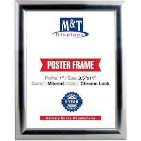 M&T Displays Snap Poster Frame 8.5x11 Inch Chrome 1" Aluminum Profile Front Loading Wall Mounting Photo Picture Document Certificate Sign Holder Mitered Corner Anti Glare Cover in Kuwait
