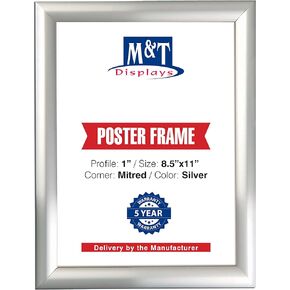 M&T Displays Silver 8.5x11 Poster Frame 1 inch Aluminum Profile Front Loading Wall Mounting Snap Frame Display for Picture, Document or Certificate with Mitred Corner in Kuwait