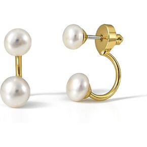 Altitude Boutique Pearl Ear Jacket Earrings | Genuine Freshwater Cultured Pearls 6–6.5mm & 7–7.5mm | 14K Gold-Plated or Rhodium-Plated with Stainless Steel Posts | Modern Two Pearl Drop Earrings for Women in Kuwait