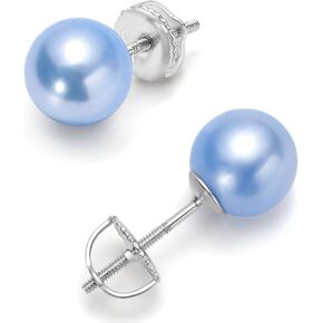 أقراط اللؤلؤ الأزرق، لؤلؤ أكويا المستدير المستدير من الفضة الإسترلينية عيار 925، دعامة لولبية آمنة ولا تسبب الحساسية، هدايا مجوهرات للنساء in Kuwait