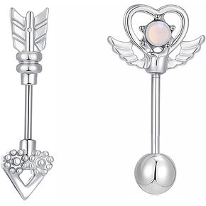 Heart Wing Cartilage Earring Cute Y2k Heart Arrow Flat Back Stud Earrings Helix Cartilage Earrings for Women 2PC in Kuwait