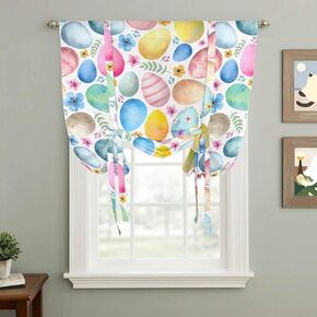 Easter Tie Up Curtains for Window, Spring Country Colorful Eggs Flower Leaf Plant Thermal Insulated Balloon Shade Adjustable Rod Pocket Curtains Valance Panels for Kitchen Bathroom Café 42'' x 45'' in Saudi Arabia