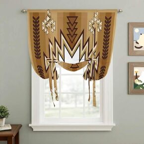 Brown Southwest Tie Up Curtains for Window, Western Rustic Ethnic Mexican Aztec Thermal Insulated Balloon Shade Adjustable Rod Pocket Curtains Valance Panels for Kitchen Bathroom Café 46'' x 63'' in Saudi Arabia
