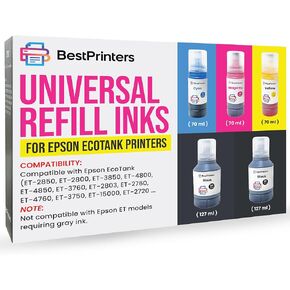 زجاجات إعادة تعبئة الحبر العالمية - متوافقة مع طابعة Epson ET 4 الملونة، حبر قائم على الصبغة in Kuwait