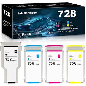 High Yield 728 XL 728XL Ink Tank Replacement Set for HP 728 Ink Cartridges for DesignJet T730 T830 MFP Large Format Plotter Printer F9J68A F9K17A F9K16A F9K15A (4 Pack, BK, C, M, Y) in Saudi Arabia