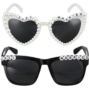 نظارات شمسية Just Married، نظارات شمسية للعروس والعريس لديكورات حفلات الزفاف، باللونين الأبيض والأسود in Kuwait