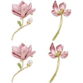 4PCS Elegant Magnolia Flower Brooch, Metal Alloy Floral Pins with Pearl Embellishment in Kuwait