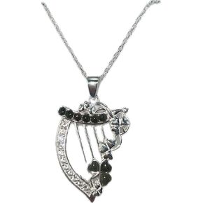 Connemara Marble Irish Harp Necklace – Sterling Silver Pendant with Shamrock & CZ Detail in Kuwait