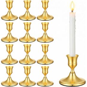 12 Pcs Gold Brass Taper Candle Holders Vintage Metal Candlestick Holders Set for Wedding Table Centerpiece, Christmas Mantel, and Home Decor in Kuwait