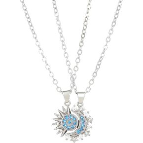 Sun Moon Necklace Set Stackable Necklace for Women Men Sparkling Gold Silver Rhinestone Sun Pendant Necklace Couple Necklaces Matching Necklaces as Friendship Best Friend Jewelry for Women Men in Kuwait