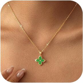 Gold Clover Pendant Necklace for Women Dainty 14K Gold Plated Four Leaf Shamrock Lucky Charm Adjustable Chain Fashion Minimalist Jewelry Gift for Her Everyday Wear in Kuwait
