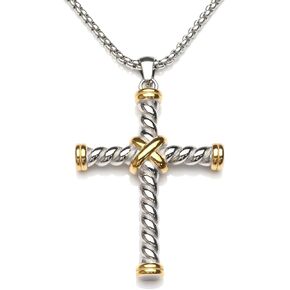 Cable Cross Pendant Necklace Antique Overlap Fashion Twisted Wire Necklaces Jewelry for Women Men Gift in Kuwait
