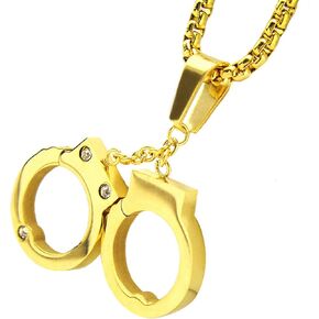Hip Hop Jewelry Rapper Style Stainless Steel Handcuff Pendant & 3mm 24" Rolo Link Chain Necklace Gift in Kuwait