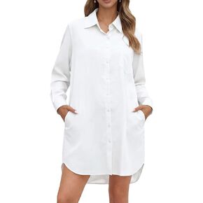 Women Oversized Button Down Shirt Dress Long Sleeve Solid Blouse with Side Pockets Casual Tunic Top in Kuwait