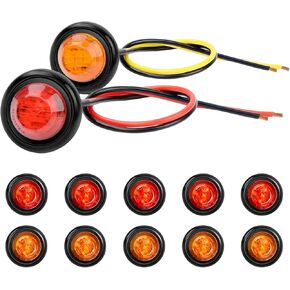 مصباح LED صغير دائري فائق السطوع 3/4 بوصة، IP68 مقاوم للماء، 12 فولت تيار مستمر - يستخدم للشاحنات والمقطورات وRVs والحافلات والشاحنات الصغيرة والسفن (12 حزمة، 6 أحمر/6 أصفر) in Kuwait