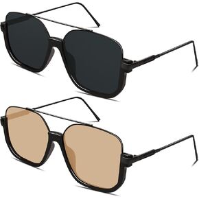 نظارة شمسية GRFISIA ريترو كبيرة الحجم أفياتور للنساء والرجال مربعة 70s عصرية مزدوجة الجسر ظلال حماية من الأشعة فوق البنفسجية 400 in Kuwait