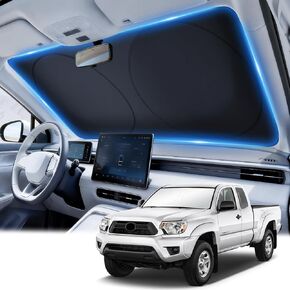 الزجاج الأمامي لظل الشمس للسيارة من JUSTTOP - درع نافذة السيارة الشمسي القابل للطي 300T من القماش الفضي العاكس كتل مادة البوليستر 99٪ من الأشعة فوق البنفسجية، يناسب معظم الزجاج الأمامي (كبير جدًا 65.7 × 37.4 بوصة) in Kuwait