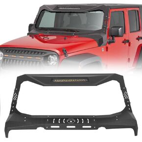 Wrangler JK Madmax Windshield Frame Cover Roof Sun Visor Cowl Body Armor Compatible with 2007-2018 Jeep Wrangler JK & Unlimited 2/4 Door, Sun Visor Cover with 100W LED Lights, Textured in Kuwait