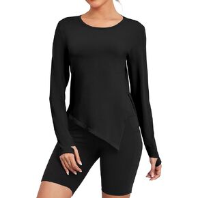 قميص بيما القطني طويل الأكمام للتمرين للنساء مع فتحات إبهام جانبية وممتصة للرطوبة في صالة الألعاب الرياضية واليوجا in Kuwait