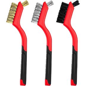 3 PCS Wire Brush Set, 7 Inch Brass/Stainless Steel/Nylon Bristles with Curved Handle Grip, Deep Clean Detailing Tools Metal Brushes for Rust Removing Dirt Paint Scrubbing in Kuwait