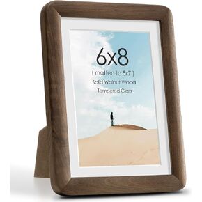 6x8 Picture Frame, Solid Natural Walnut Wood Photo Frame with Tempered Glass, 6x8 Wood Picture Frame with Mat for 5x7 Photos, Curved Rounded Corner 6 by 8 Wooden Frames, Wall or Tabletop Display in Kuwait