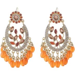 18K Gold Plated Bohemian Gold Drop Earrings with Orange Beads with Cubic Zirconia – Ethnic Dangle Statement Earrings for Women in Saudi Arabia