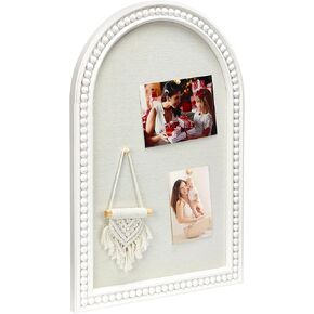 16" x 24" Linen Bulletin Board, Arched White Wood Frame with Beaded Trim, Decorative Pin Board Wall Organizer for Photos, Notes, Memo & Vision Board, 4060WH in Kuwait
