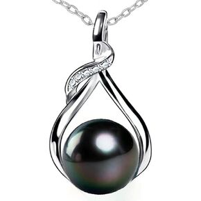 Gift for Wife Women Tahitian Black Pearl Necklace Colorful S925 Sterling Silver Anniversary Birthday Wedding Mother's Day Gift for Wife Lady Mom Girlfriend Daughter Adjustable Chain in Saudi Arabia