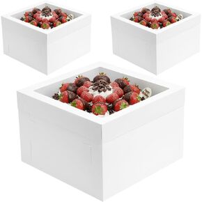 Moretoes 8 Pack Cake Boxes with Boards, 12x12x12 Inch Cake Boxes Easy to Assemble, Sturdy Tall Cake Carrier, Disposable Cake Containers, Layer Cake Carrier in Kuwait