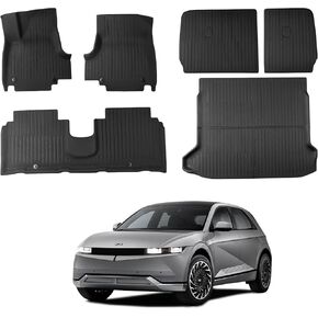 Ecarzo Floor Mats Compatible with Hyundai Ioniq5 Limited 2025-2021 Accessories All-Weather Front Rear Cargo Liner Full Set Heavy Duty Trunk Protection Backrest Mats Slide Console Version (6 PCS) in Kuwait