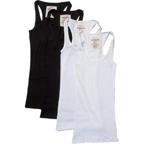 عبوة من 4 قمصان نسائية مضلعة بدون أكمام من Zenana مقاس صغير، أسود، أسود، أبيض، أبيض in Kuwait